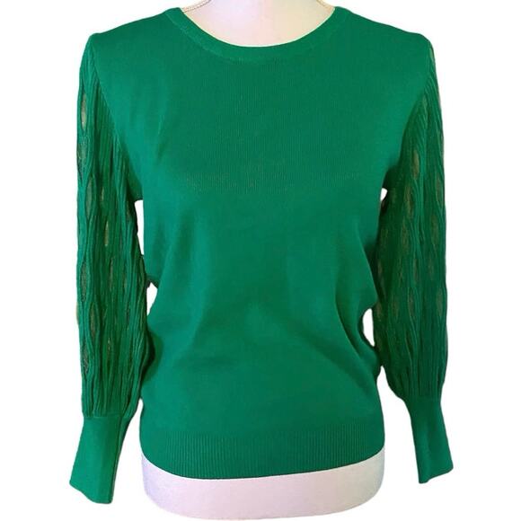 Unanyme Georges Rech Size S Puff Balloon Sleeve Sheer Mesh Green Sweater - Picture 1 of 5